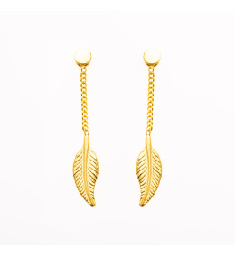 Boucles d'oreilles pendantes, or jaune 375/1000 ,motifs plumes by Stauffer