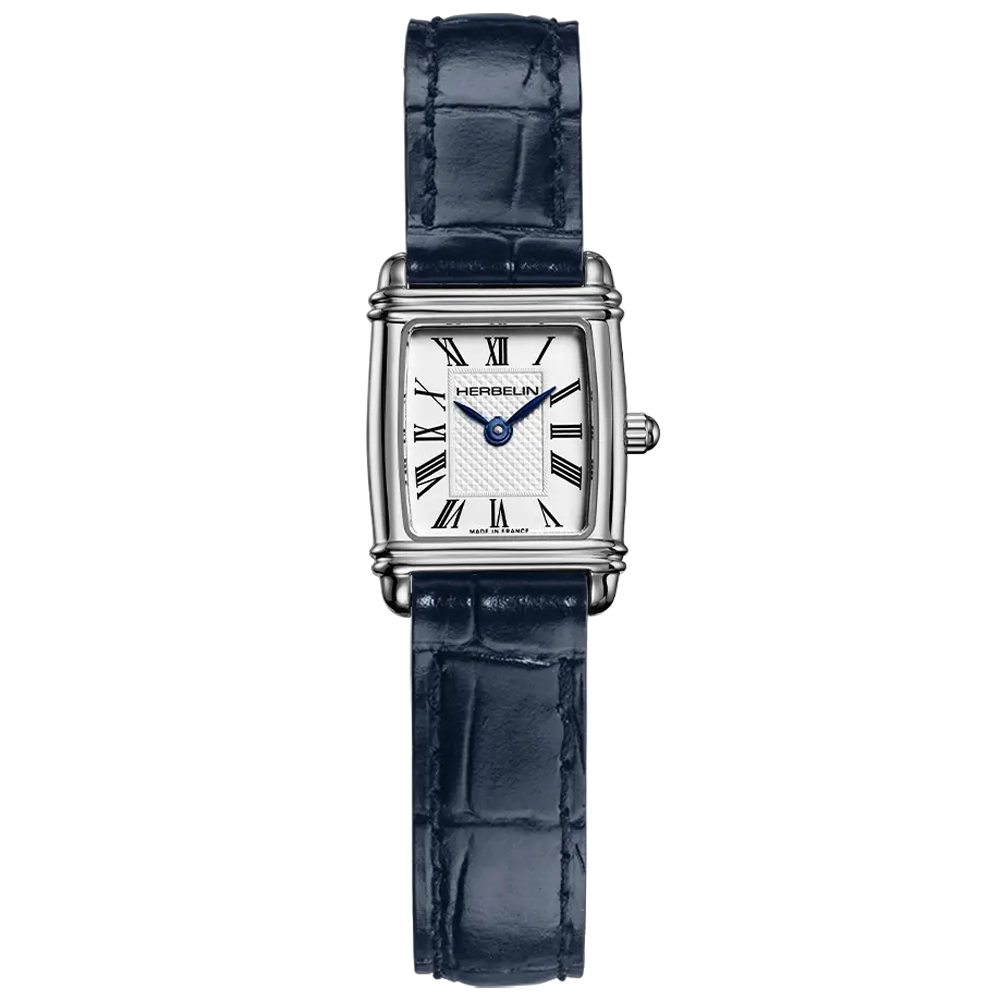 Montre femme HERBELIN, Art Déco en acier et cuir bleu 17438AP08BL