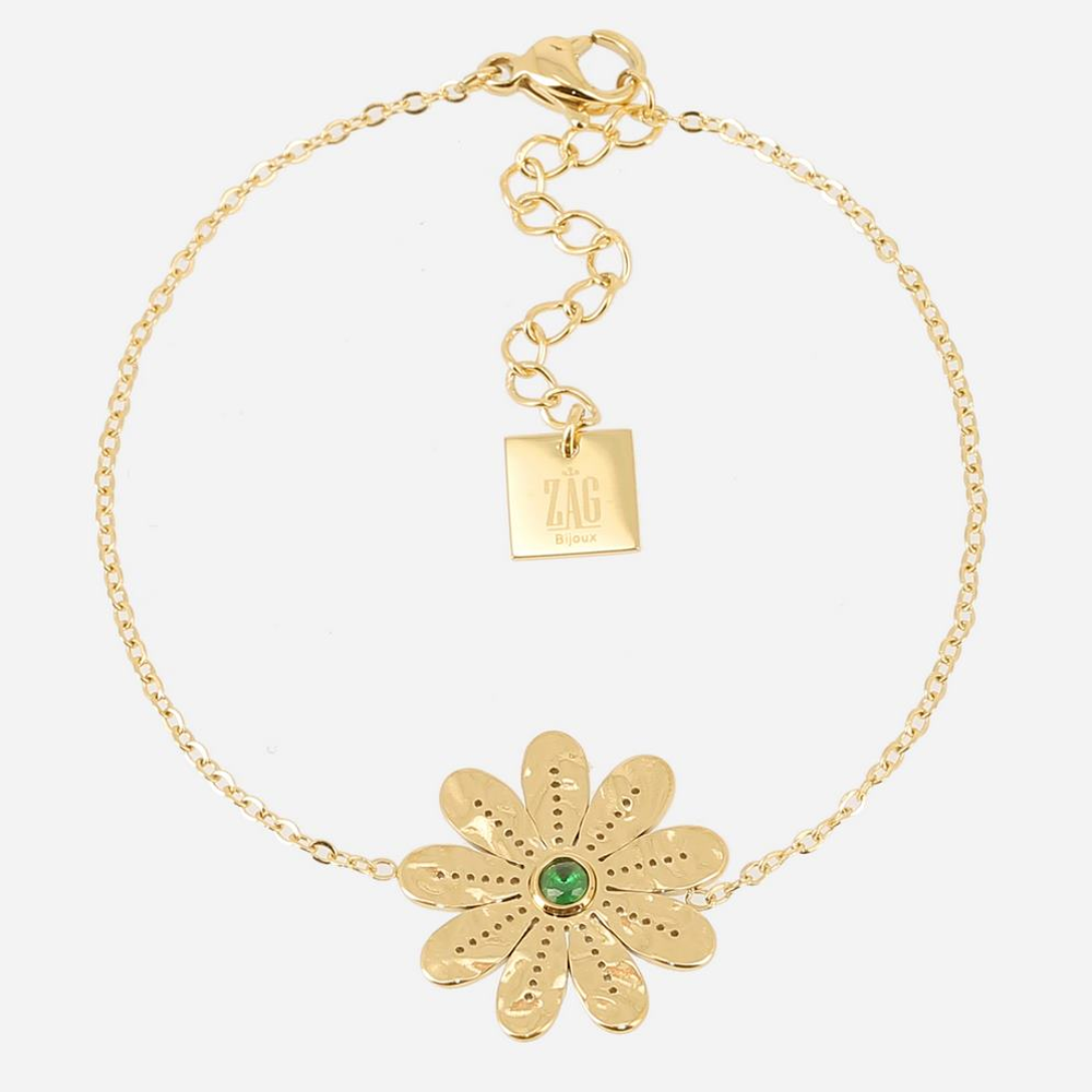 Bracelet Blomst ZAG bijoux en acier PVD jaune, oxyde de zirconium, SBS19952-01GRN