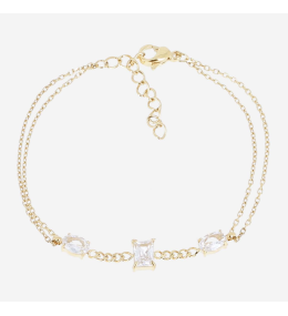 Bracelet Maillon ZAG bijoux en acier PVD jaune, oxydes de zirconium, SBS24725-01WHT