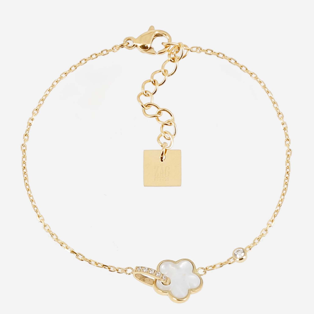 Bracelet Naïs ZAG bijoux en acier PVD jaune, nacre et oxydes de zirconium, SBS26588-01SEL