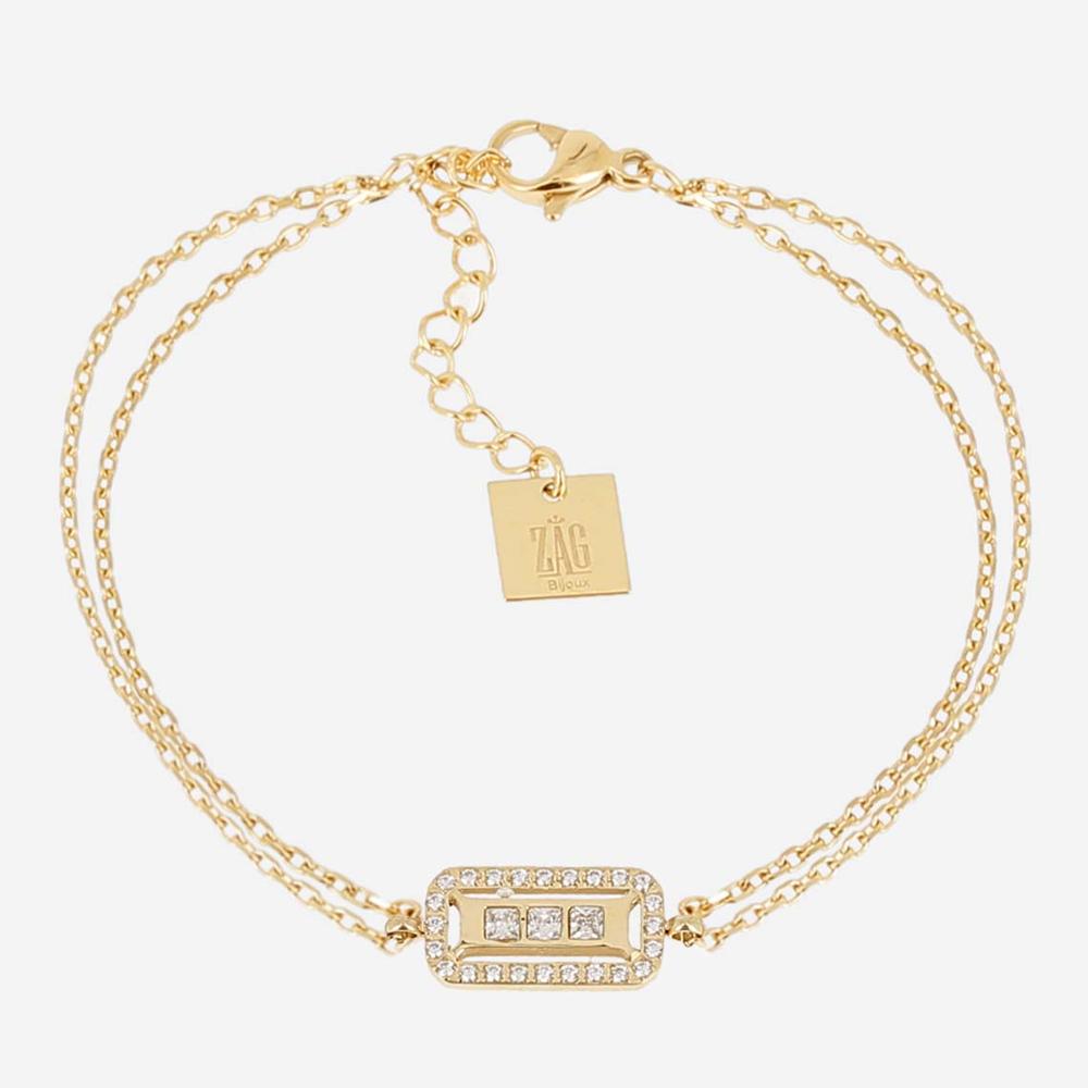Bracelet Cléophé ZAG bijoux en acier PVD jaune, oxydes de zirconium, SBS26901-01WHT