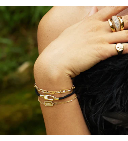 Bracelet Cléophé Rectangle Zirconiums Acier Doré ZAG Bijoux - SBS26901-01WHT