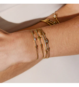 Bracelet Salin Barrette Cœur Zirconiums Acier Doré ZAG Bijoux - SBS27602-01WHT