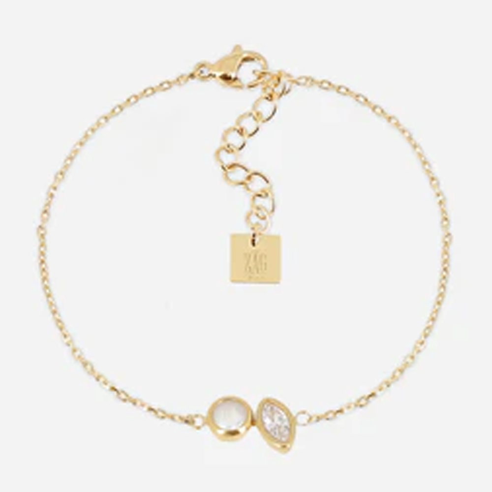 Bracelet Ruffano ZAG bijoux en acier PVD jaune, nacre et oxyde de zirconium, SBS27702-01SEL