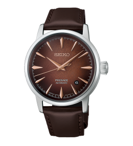 Montre Homme SEIKO PRESAGE (Cocktail time) Automatique 3 aiguilles et date en acier et cuir marron HCB003J1