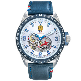 Montre Homme Patrouille De France Athos 6, Automatique, acier et cuir bleu 668153