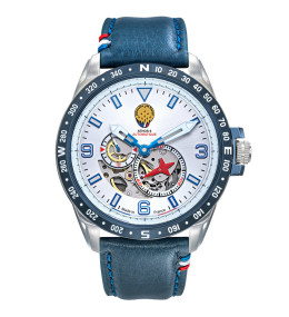 Montre Homme Patrouille De France Athos 6, Automatique, acier et cuir bleu 668153