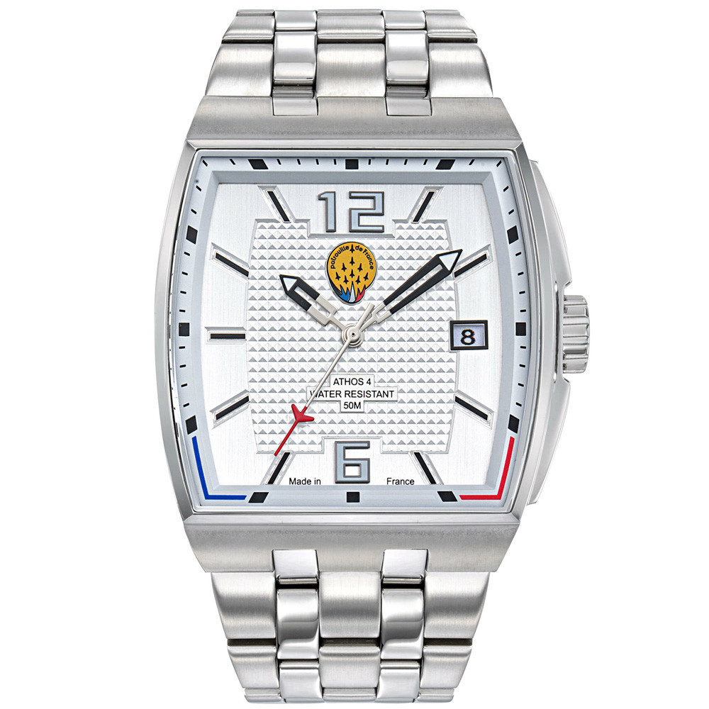 Montre Homme Patrouille De France Athos 4, forme tonneau, 3 aiguilles et date acier 668155