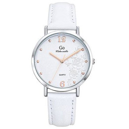 Montre Femme GO Analogique Aiguilles, cuir blanc et cadran blanc motif fleurs 699450