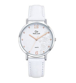 Montre Femme GO Analogique Aiguilles, cuir blanc et cadran blanc motif fleurs 699450