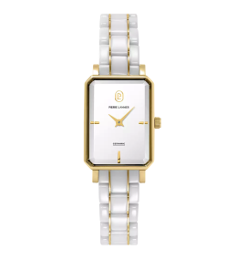 Montre Femme Pierre Lannier ARIANE, acier PVD jaune et céramique blanche 085L809