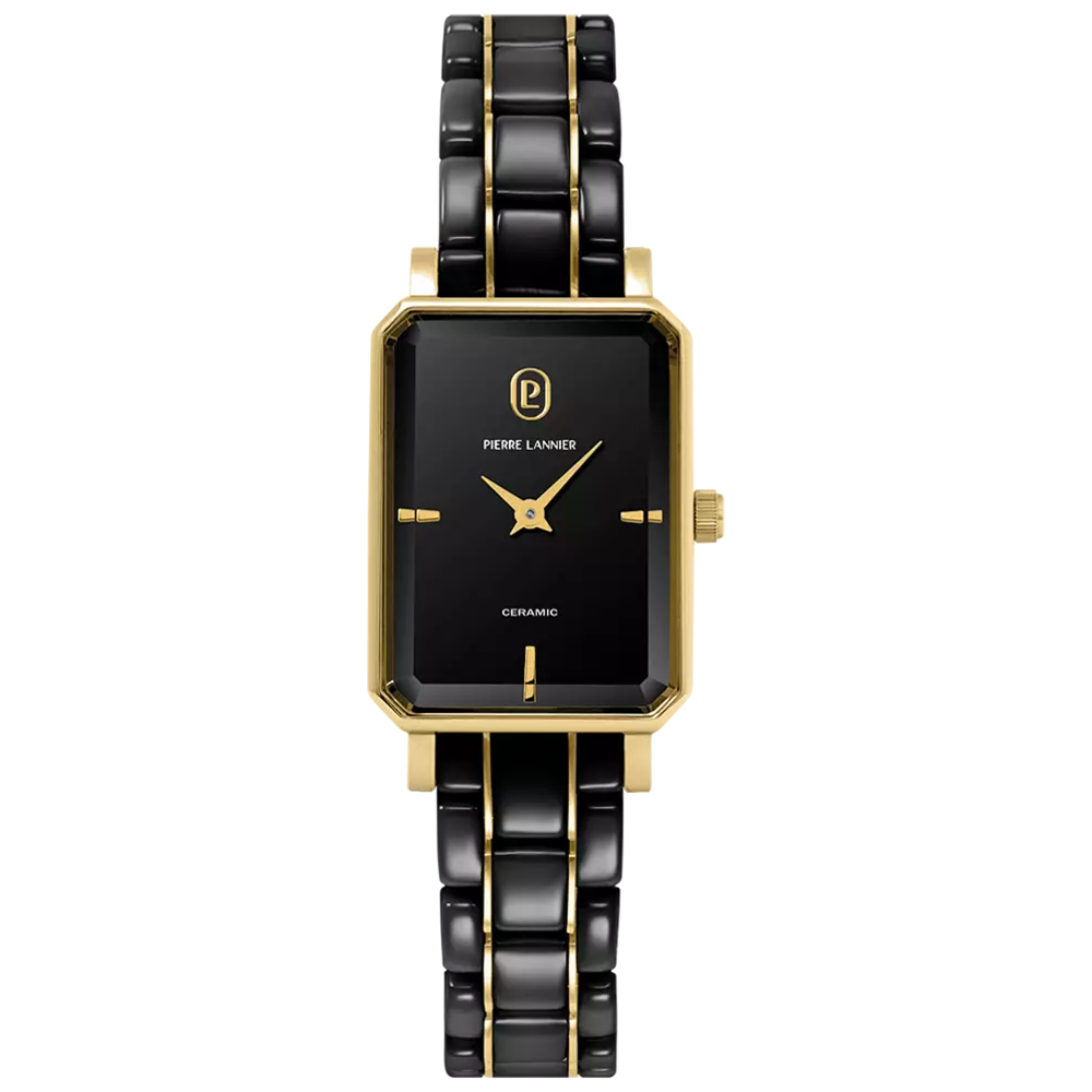 Montre Femme Pierre Lannier ARIANE, acier PVD jaune et céramique noire 085L839