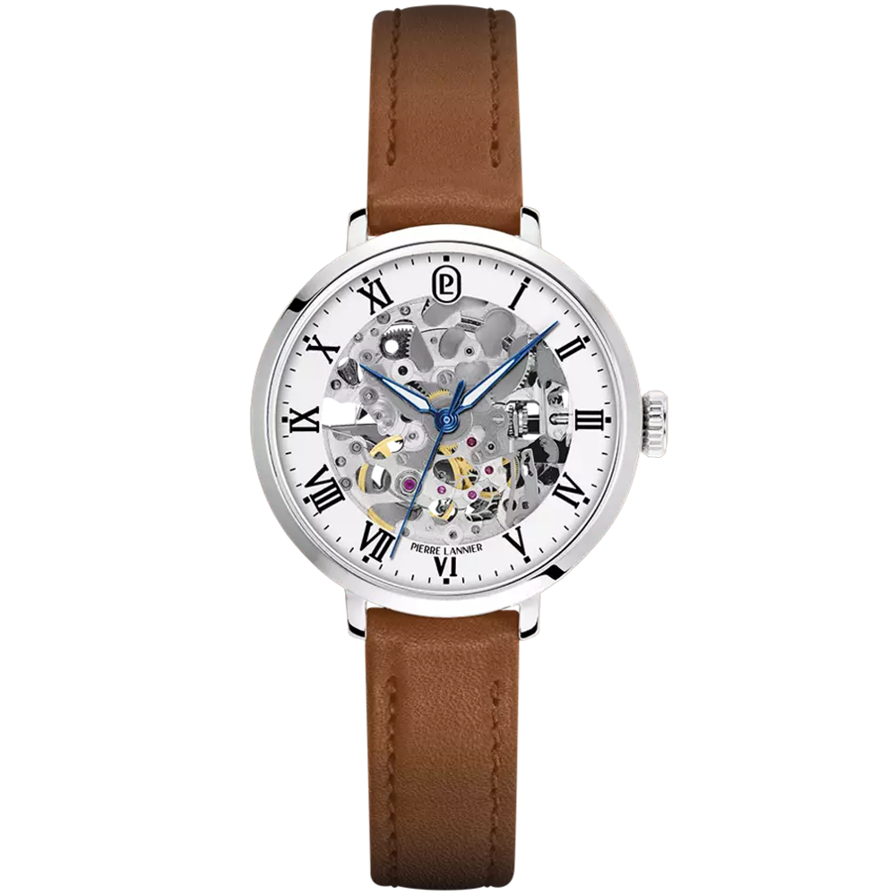 Montre Femme Pierre Lannier AUTOMATIC, acier et cuir brun 137H604