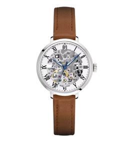 Montre Femme Pierre Lannier AUTOMATIC, acier et cuir brun 137H604