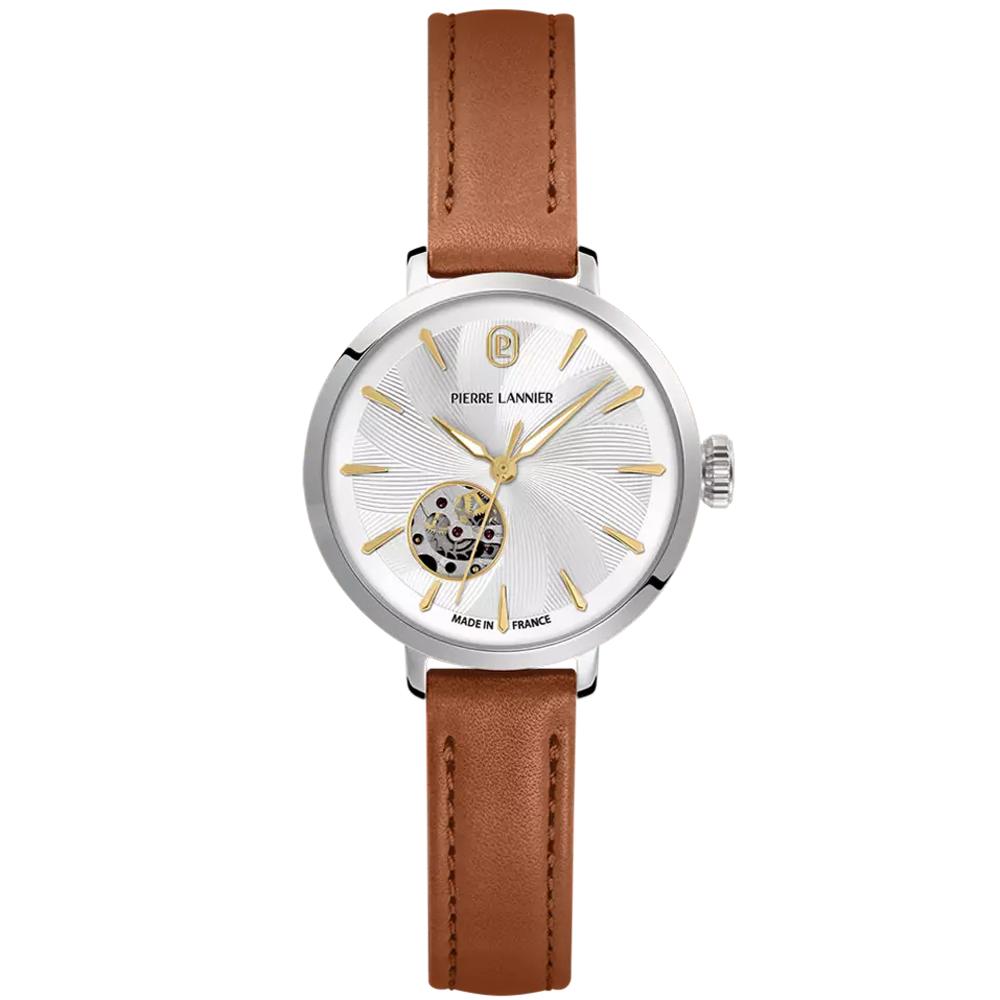 Montre Femme Pierre Lannier Soline, automatique en acier et cuir brun 138F624