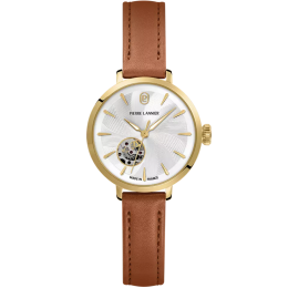 Montre Femme Pierre Lannier Soline, automatique en acier PVD jaune et cuir brun 139L524