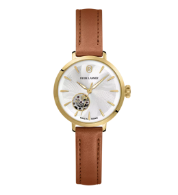 Montre Femme Pierre Lannier Soline, automatique en acier PVD jaune et cuir brun 139L524