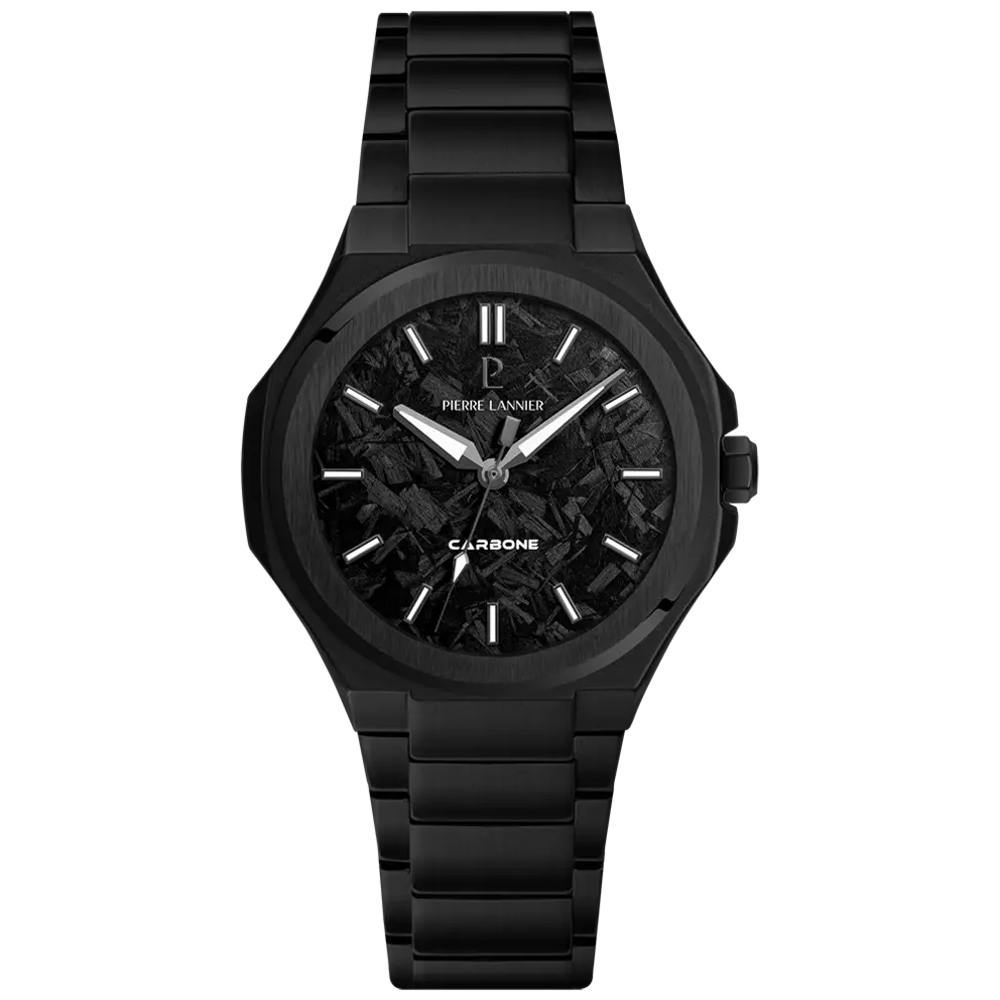 Montre Homme Pierre Lannier GRAPHITE en acier PVD noir et cadran carbone 202K489