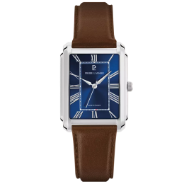Montre Homme Pierre Lannier EMPIRE, acier, cuir brun et cadran bleu 212G164