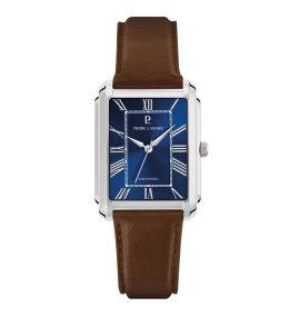 Montre Homme Pierre Lannier EMPIRE, acier, cuir brun et cadran bleu 212G164