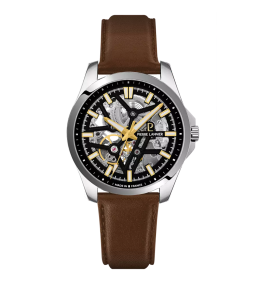 Montre Homme Pierre Lannier SKELETOM, Automatique en acier et cuir brun 304G134