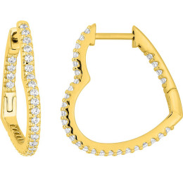 Boucles d'oreilles créoles plaqué or, coeur et oxydes de zirconium by Stauffer