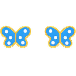 Boucles d'oreilles plaqué or, papillons bleus laque by Stauffer