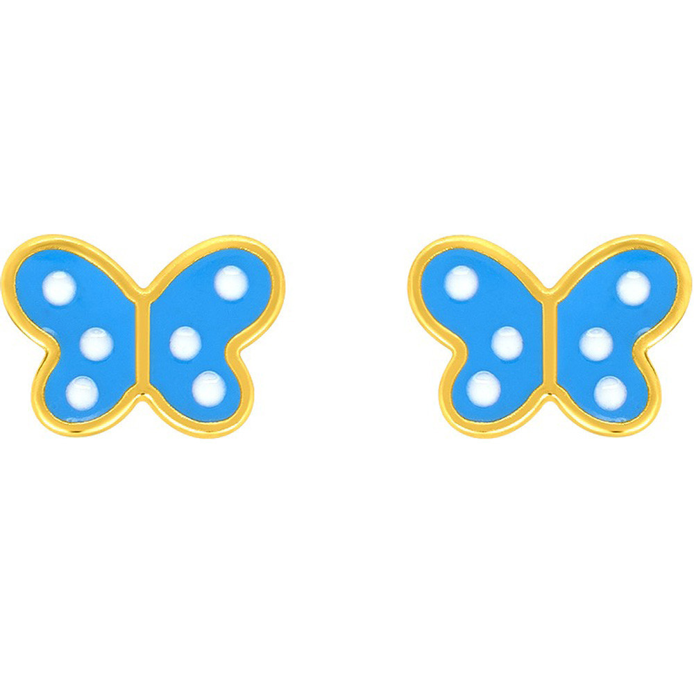 Boucles d'oreilles plaqué or, papillons bleus laque by Stauffer