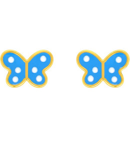 Boucles d'oreilles plaqué or, papillons bleus laque by Stauffer