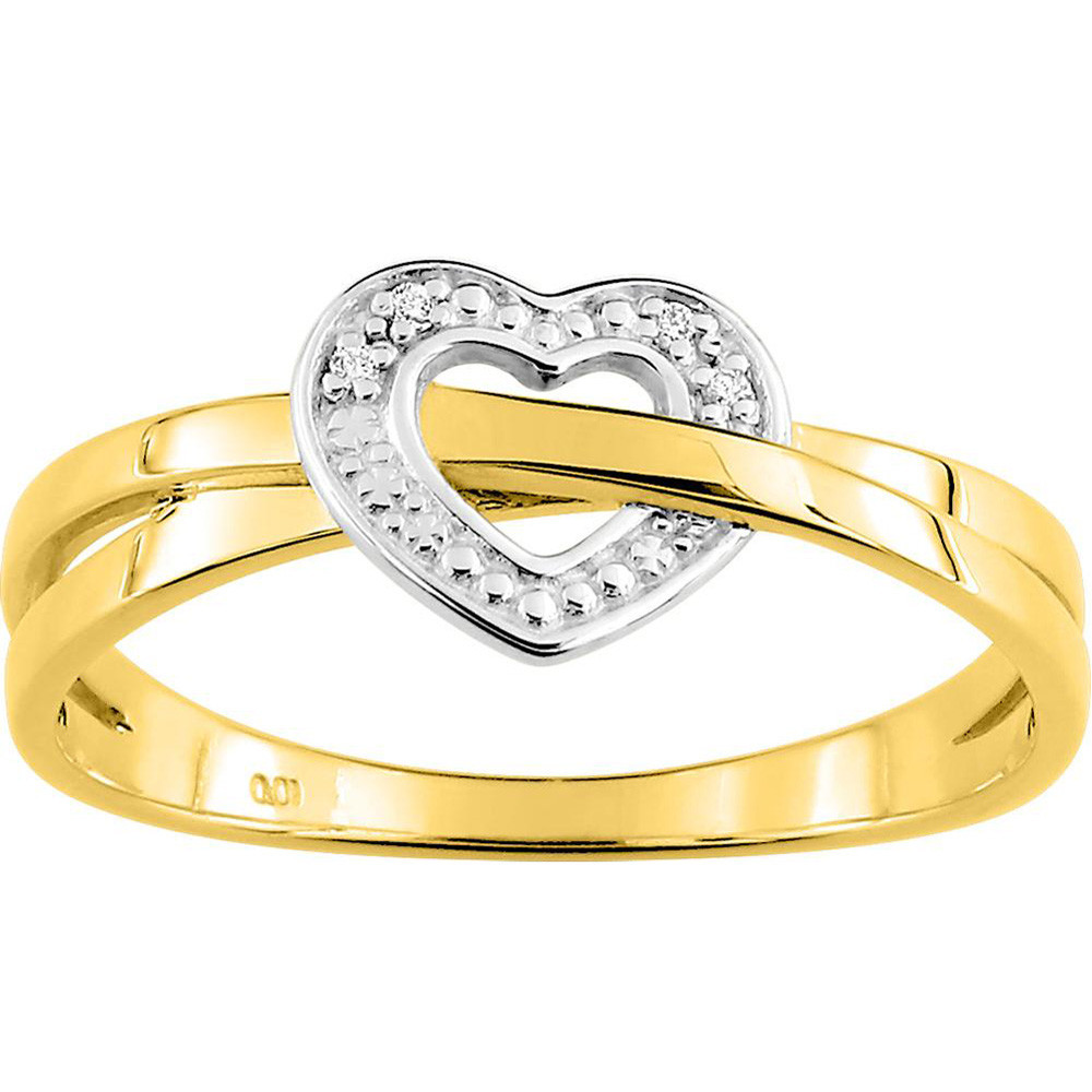 Bague or bicolore 375/1000 forme coeur et diamants 0,01 carat, taille brillant by Stauffer