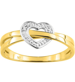 Bague or bicolore 375/1000 forme coeur et diamants 0,01 carat, taille brillant by Stauffer
