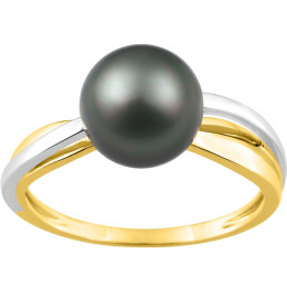Bague or bicolore 375/1000, perle de culture de Tahiti de 8,00 mm by Stauffer