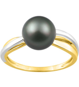 Bague or bicolore 375/1000, perle de culture de Tahiti de 8,00 mm by Stauffer