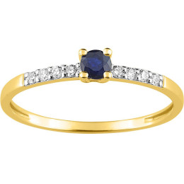Bague or bicolore 375/1000, saphir bleu et oxydes de zirconium taille brillant by Stauffer