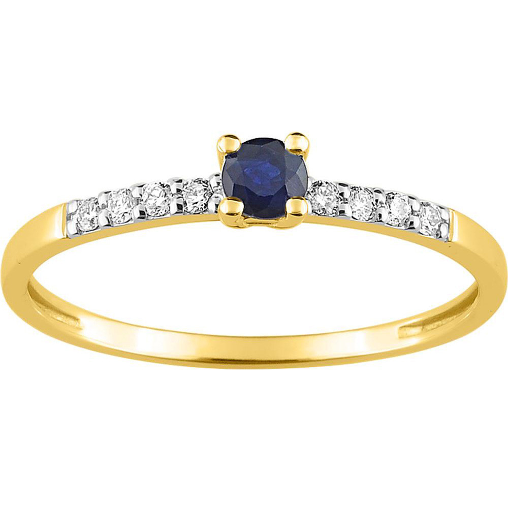 Bague or bicolore 375/1000, saphir bleu et oxydes de zirconium taille brillant by Stauffer