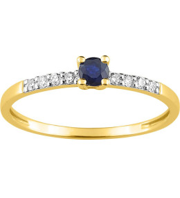 Bague or bicolore 375/1000, saphir bleu et oxydes de zirconium taille brillant by Stauffer