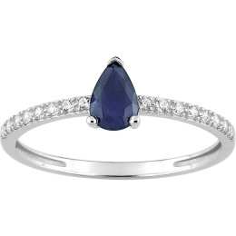 Bague or gris 375/1000, saphir bleu taille poire et oxydes de zirconium, by Stauffer