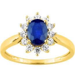 Bague Entourage Or Bicolore 375/1000, Saphir Bleu Ovale et Oxydes par Stauffer