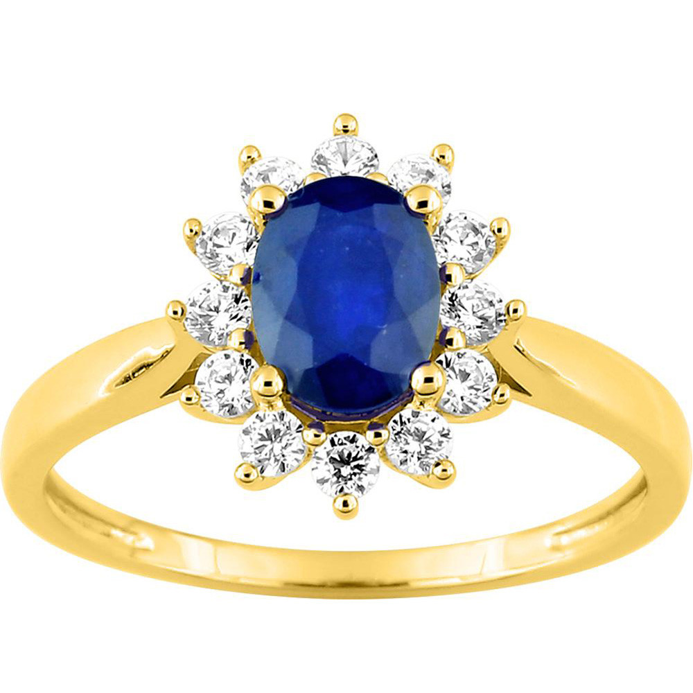 Bague Entourage Or Bicolore 375/1000, Saphir Bleu Ovale et Oxydes par Stauffer