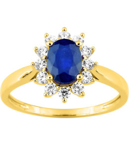 Bague Entourage Or Bicolore 375/1000, Saphir Bleu Ovale et Oxydes par Stauffer