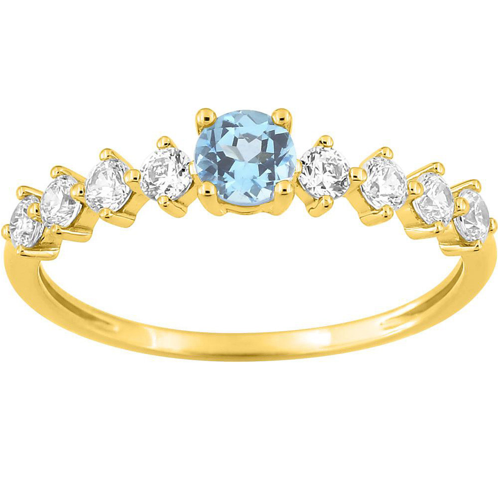 Bague or bicolore 375/1000, topaze bleue et oxydes de zirconium taille brillant by Stauffer