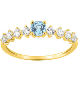 Bague or bicolore 375/1000, topaze bleue et oxydes de zirconium taille brillant by Stauffer