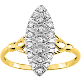 Bague or bicolore 375/1000 forme marquise et diamants 0,11 carat, taille brillant by Stauffer