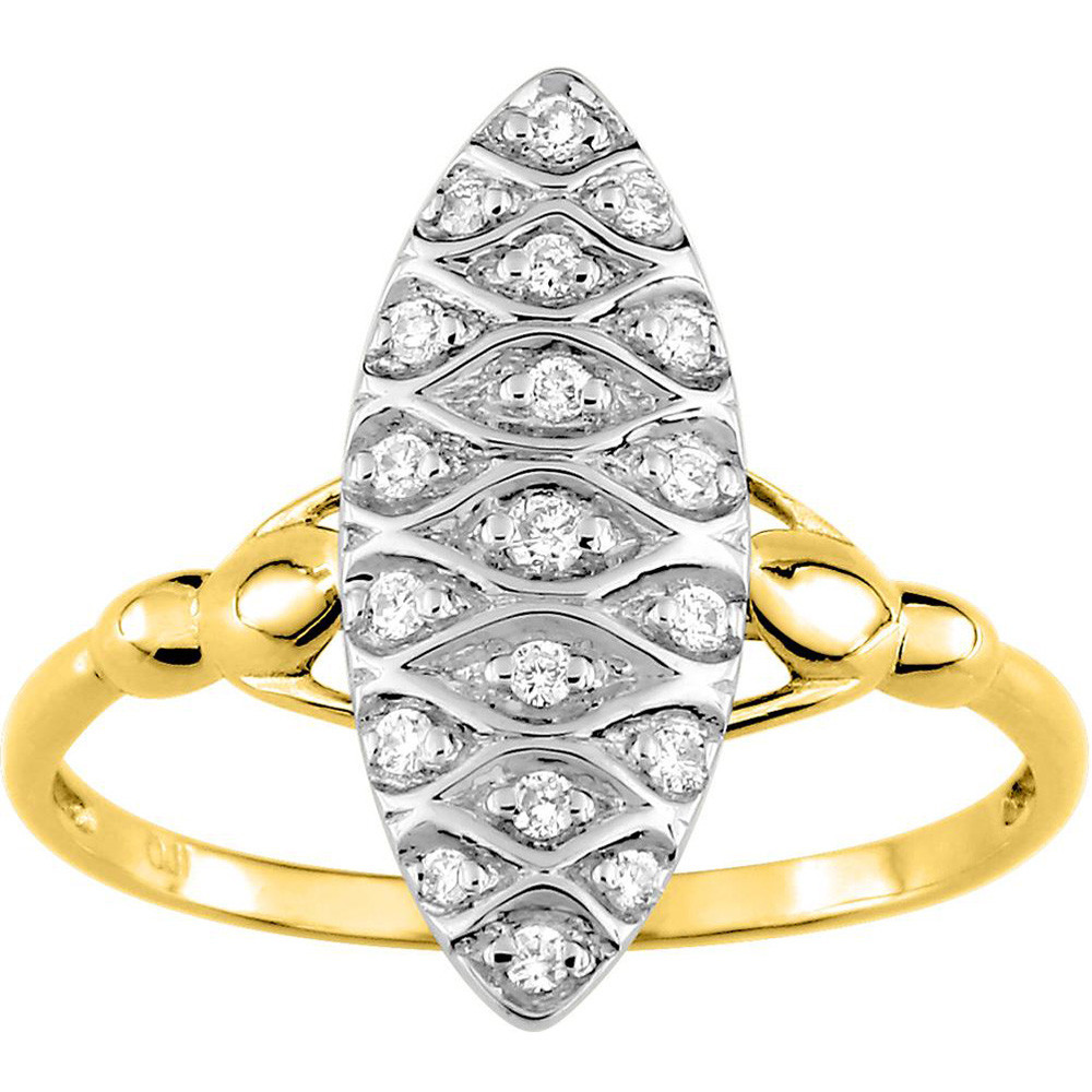 Bague or bicolore 375/1000 forme marquise et diamants 0,11 carat, taille brillant by Stauffer