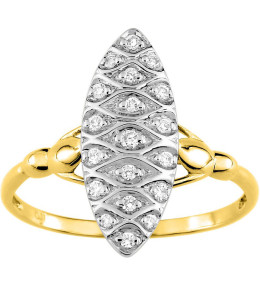 Bague or bicolore 375/1000 forme marquise et diamants 0,11 carat, taille brillant by Stauffer