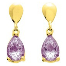 Boucles d'oreilles pendantes or jaune 375/1000, améthyste taille poire by Stauffer