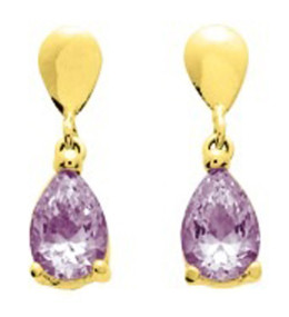 Boucles d'oreilles pendantes or jaune 375/1000, améthyste taille poire by Stauffer