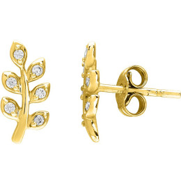 Boucles d'oreilles or jaune 375/1000, feuillage oxydes de zirconium taille brillant by Stauffer