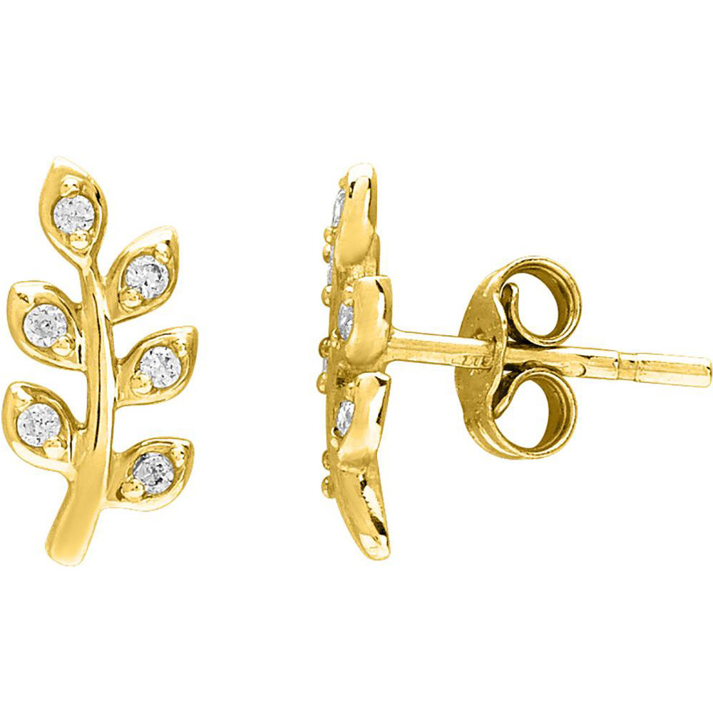 Boucles d'oreilles or jaune 375/1000, feuillage oxydes de zirconium taille brillant by Stauffer
